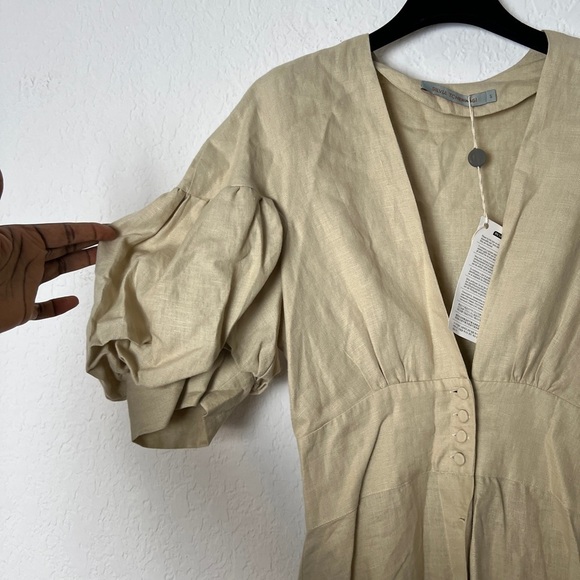 Silvia Tcherassi Cameron Puff Sleeve Linen-Blend Midi Dress - Picture 5 of 11